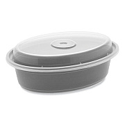 Pactiv Evergreen Newspring VERSAtainer Microwavable Containers, Oval, 16 oz, 6.8 x 4.8 x 1.9, Black/Clear, Plastic, 150/Carton (OC16B)