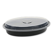 Pactiv Evergreen Newspring VERSAtainer Microwavable Containers, Oval, 24 oz, 9.1 x 6.7 x 1.45, Black/Clear, Plastic, 150/Carton (OC24B)