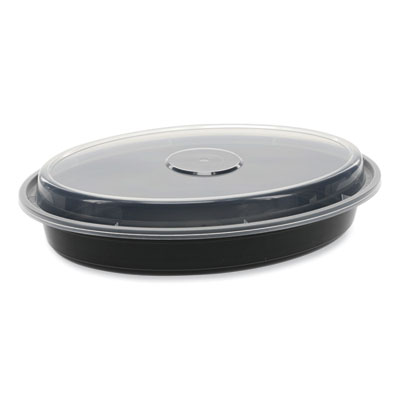 Pactiv Evergreen Newspring VERSAtainer Microwavable Containers, Oval, 24 oz, 9.1 x 6.7 x 1.45, Black/Clear, Plastic, 150/Carton (OC24B)
