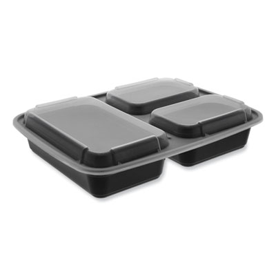 Pactiv Evergreen Newspring DELItainer Microwavable Container, 32 oz, 7.57 x 9.9 x 2.1, Black/Clear, Plastic, 150/Carton (NC333B)