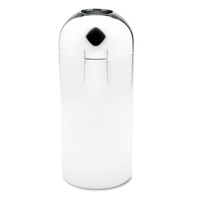 Safco Dome Top Receptacle with Open Top, 15 gal, Steel, Chrome (9875)