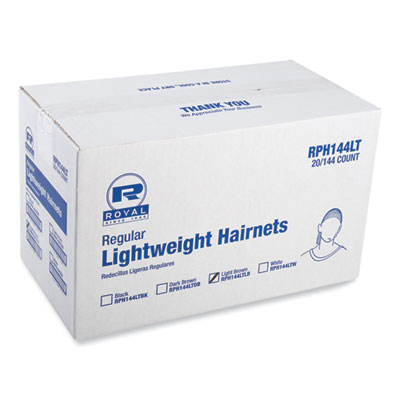 AmerCareRoyal Lightweight Latex-Free Hairnets, Nylon, 24", Light Brown, 144/Box, 20 Boxes/Carton (RPH144LTLB)