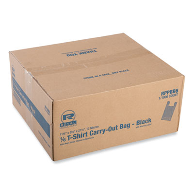 AmerCareRoyal T-Shirt Bags, Cut-Out Handles, 11.5" x 6.5" x 21.5", Black, 1,000/Carton (RPPBB6)