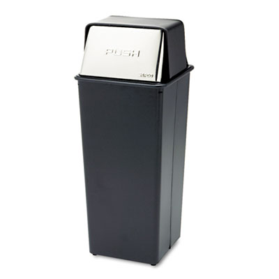 Safco Reflections Push Top Square Receptacle, 21 gal, Steel, Black/Chrome (9893)