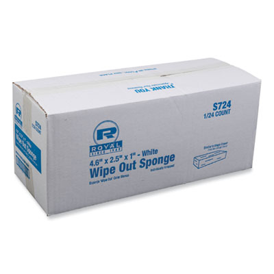 AmerCareRoyal Medium-Duty Wipe Out Scrubbing Sponge, 4.6 x 2.5, 1" Thick, White, 24/Carton (S724)