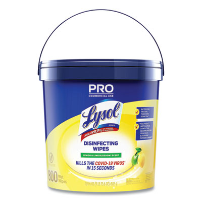 LYSOL Brand Professional Disinfecting Wipe Bucket, 1-Ply, 6 x 8, Lemon and Lime Blossom, White, 800 Wipes (99856)