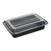 GEN Microwavable Food Container with Lid, Rectangular, 38 oz, 8.81 x 6.02 x 2.48, Black/Clear, Plastic, 150/Carton (TORECT38)