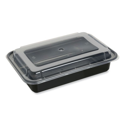 GEN Microwavable Food Container with Lid, Rectangular, 38 oz, 8.81 x 6.02 x 2.48, Black/Clear, Plastic, 150/Carton (TORECT38)