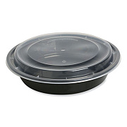 GEN Microwavable Food Container with Lid, Round, 48 oz, 8.85 x 8.85 x 2.24, Black/Clear, Plastic, 150/Carton (TORND48)
