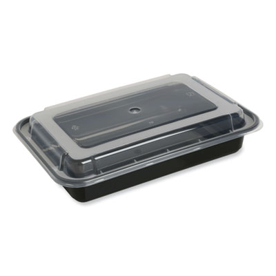 GEN Microwavable Food Container with Lid, Rectangular, 32 oz, 8.81 x 6.02 x 2.24, Black/Clear, Plastic, 150/Carton (TORECT32)