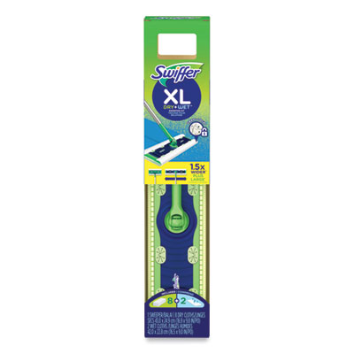 Swiffer Sweeper Mop, XL Dry + Wet Sweeping Kit, 16.5 x 9 White Cloth Head, 46" Green/Silver Aluminum/Plastic Handle (01096)