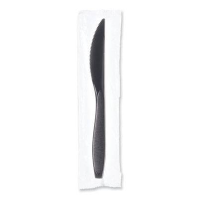 SOLO Reliance Classic Plastic Cutlery, Individually Wrapped, Medium Heavyweight Knife, Black, 1,000/Carton (RSK20004)