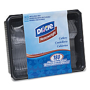 Dixie Cutlery Keeper Tray with Clear Plastic Utensils, Heavyweight, Fork/Knife/Spoon, Plastic, Crystal Clear, 180/Pack (CH0180DX7)