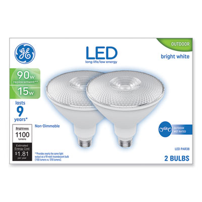 GE LED PAR38 Non-Dimmable Outdoor Flood Light Bulb, LED15P38/WWFLB/10K-2, 15 W, Bright White, 2/Pack (93129298)