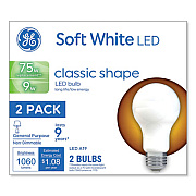 GE Classic LED SW Non-Dim A19 Light Bulb, 9 W, Soft White, 2/Pack (93109032)