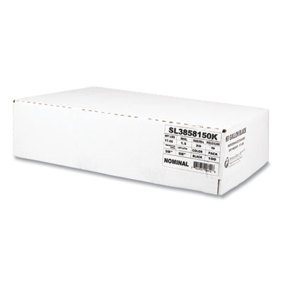 Inteplast Group Low-Density Commercial Can Liners, 60 gal, 1.5 mil, 38" x 58", Black, Interleaved Roll, 20 Bags/Roll, 5 Rolls/Carton (SL3858150K)