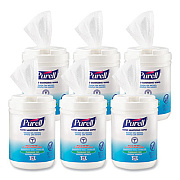 PURELL Hand Sanitizing Wipes Alcohol Formula, 6 x 7, Unscented, White, 175/Canister, 6 Canisters/Carton (903106)