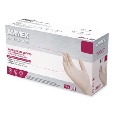 AMMEX Professional Latex Exam Gloves, Powder-Free, Small, 4 mil (Palm), 5 mil (Fingers), Ivory, 100/Box (GPPFT42100)