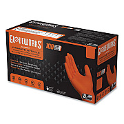 GloveWorks by AMMEX Heavy-Duty Industrial Nitrile Gloves, Powder-Free, Medium, 8 mil Thick, 9.5" Long, Orange, 100/Box (GWON44100)