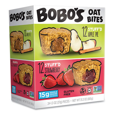 Bobo's Stuff'd Oatmeal Bites, Two-Flavor Multi-Pack: Apple Pie and Strawberry, 1.3 oz Individually Wrapped, 24/Carton (00125)