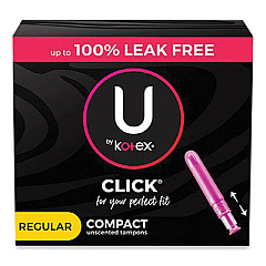 U by Kotex Click Compact Tampons, Regular Absorbency, 32/Pack (51583)