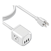 LAX Gadgets 3-Outlet 3-USB Port Surge Protector, 3 AC Outlets/3 USB Ports, 5 ft Cord, White (OUT3X3WH)