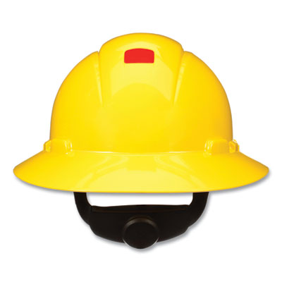 3M SecureFit Full Brim Hard Hat with Uvicator, Four-Point Ratchet Suspension, Yellow (H802SFRUV)