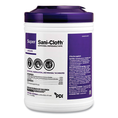 Sani Professional Super Sani-Cloth Germicidal Disposable Wipes, Extra-Large, 1-Ply, 7.5" x 15", Unscented, White, 75/Pack (P86984)