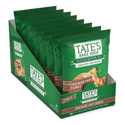 TATE'S BAKE SHOP Chocolate Chip Cookies Snack Packs, 1 oz Pack, 2 Cookies/Pack, 8 Packs/Box, 2 Boxes/Carton (07134)