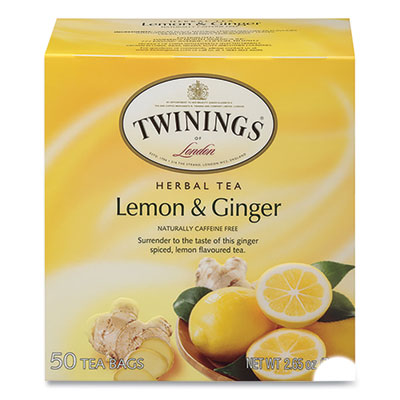 TWININGS Tea Bags, Lemon and Ginger, 2.65 oz, 50/Box (53653)