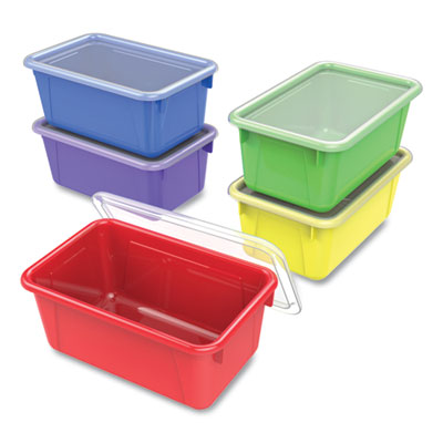 Storex Cubby Bin with Lid, 2 gal, 8.2 x 12.5 x 11.5, Assorted Colors, 5/Pack (62406U05C)