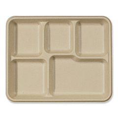 World Centric Fiber Foodservice Trays, 5 Compartments, 8.5 x 10.24 x 1.01, Natural, Paper, 400/Carton (TRSC5CLFS)