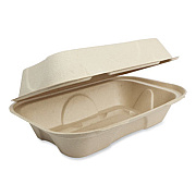 World Centric Fiber Hinged Takeout Containers, Hoagie Box, 9.2 x 6.4 x 3.1, Natural, Paper, 500/Carton (TOSCUHBLFP)