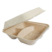 World Centric Fiber Hinged Takeout Containers, 3-Compartment, 9.3 x 9 x 3.3, Natural, Paper, 300/Carton (TOSCU9TLFP)
