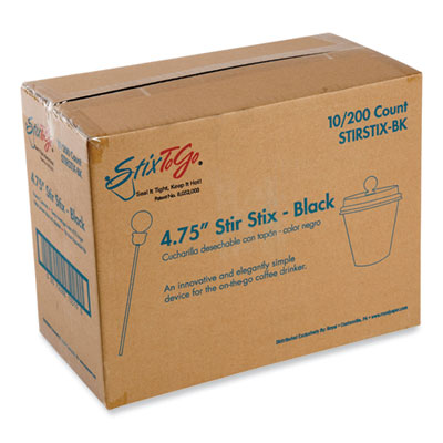 AmerCareRoyal Beverage Plugs, 4.75", Black, 2,000/Carton (STIRSTIXBK)