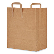 AJM Packaging Corporation Handle Bag, 1/7 BBL Size, 70# Basis Weight, Flat Handles, 12" x 7" x 14", Kraft, 300/Bundle (HB70NP3CLG)