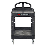 Rubbermaid Commercial BRUTE Heavy-Duty Utility Cart with Lipped Shelves, Plastic, 2 Shelves, 750 lb Capacity, 26" x 55" x 33.25", Black (4546BLA)