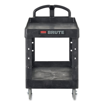 Rubbermaid Commercial BRUTE Heavy-Duty Utility Cart with Lipped Shelves, Plastic, 2 Shelves, 750 lb Capacity, 26" x 55" x 33.25", Black (4546BLA)