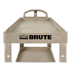 Rubbermaid Commercial BRUTE Heavy-Duty Utility Cart with Lipped Shelves, Plastic, 2 Shelves, 500 lb Capacity, 17.13" x 38.5" x 38.88", Beige (450088BG)