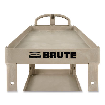 Rubbermaid Commercial BRUTE Heavy-Duty Utility Cart with Lipped Shelves, Plastic, 2 Shelves, 500 lb Capacity, 17.13" x 38.5" x 38.88", Beige (450088BG)