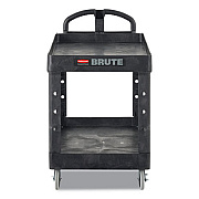 Rubbermaid Commercial BRUTE Heavy-Duty Utility Cart with Lipped Shelves, Plastic, 2 Shelves, 500 lb Capacity, 17.13" x 38.5" x 38.88", Black (450088BK)