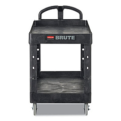 Rubbermaid Commercial BRUTE Heavy-Duty Utility Cart with Lipped Shelves, Plastic, 2 Shelves, 500 lb Capacity, 17.13" x 38.5" x 38.88", Black (450088BK)