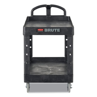 Rubbermaid Commercial BRUTE Heavy-Duty Utility Cart with Lipped Shelves, Plastic, 2 Shelves, 500 lb Capacity, 17.13" x 38.5" x 38.88", Black (450088BK)