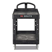 Rubbermaid Commercial BRUTE Heavy-Duty Utility Cart with Lipped Shelves, Plastic, 2 Shelves, 500 lb Capacity, 25.88" x 45.25" x 37.13", Black (452010BLA)