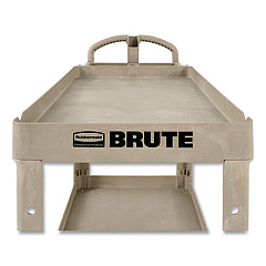 Rubbermaid Commercial BRUTE Heavy-Duty Utility Cart with Lipped Shelves, Plastic, 2 Shelves, 500 lb Capacity, 25.9" x 45.2" x 32.2", Beige (452088BG)