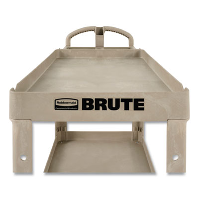 Rubbermaid Commercial BRUTE Heavy-Duty Utility Cart with Lipped Shelves, Plastic, 2 Shelves, 500 lb Capacity, 25.9" x 45.2" x 32.2", Beige (452088BG)