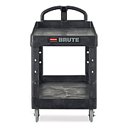 Rubbermaid Commercial BRUTE Heavy-Duty Utility Cart with Lipped Shelves, Plastic, 2 Shelves, 500 lb Capacity, 25.9" x 45.2" x 32.2",  Black (452088BK)