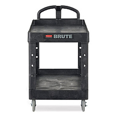 Rubbermaid Commercial BRUTE Heavy-Duty Utility Cart with Lipped Shelves, Plastic, 2 Shelves, 500 lb Capacity, 25.9" x 45.2" x 32.2",  Black (452088BK)