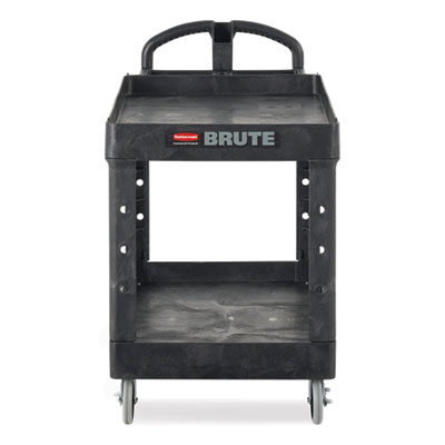Rubbermaid Commercial BRUTE Heavy-Duty Utility Cart with Lipped Shelves, Plastic, 2 Shelves, 500 lb Capacity, 25.9" x 45.2" x 32.2",  Black (452088BK)