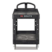 Rubbermaid Commercial BRUTE Heavy-Duty Utility Cart with Lipped Shelves, Plastic, 2 Shelves, 750 lb Capacity, 25.25" x 54" x 39.25", Black (454610BLA)